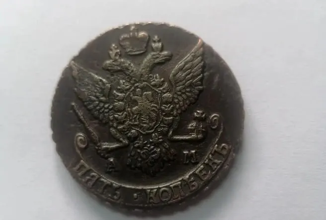 Пятикопеечная монета 1790 года, по словам продавца — оригинал, продаётся в Новосибирске за 25,4 млн рублей.