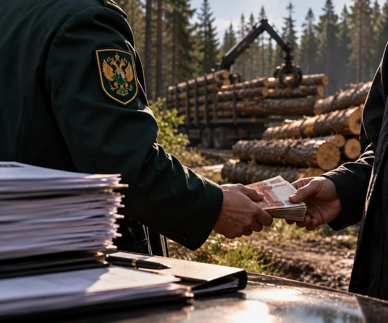 Бывший сотрудник департамента лесного хозяйства по СФО и «Рослесинфорга» обвиняется в получении взяток от лесопереработчика за предупреждения о предстоящих проверках; арестовано имущество почти на 20 млн рублей.
